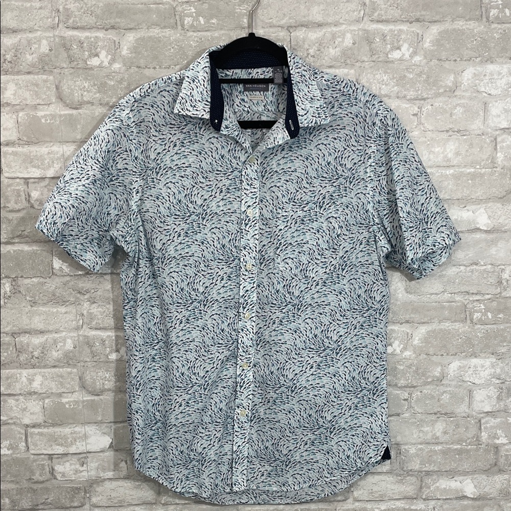 Van Heusen Men's Blue and White Print Shirt